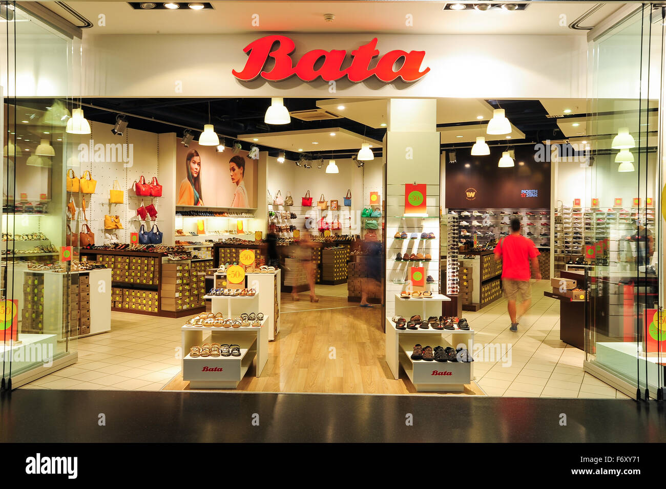 Lugano, Switzerland - 17 july 2014: interior of Bata fashion shoes store on the mall of Lugano on Switzerland Stock Photo