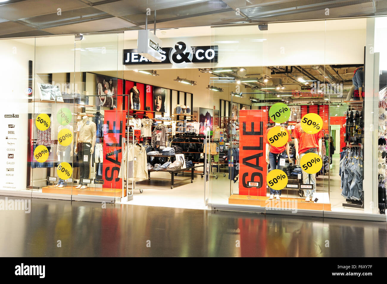Lugano, Switzerland - 17 july 2014: interior of Jeans & Co fashion clothes  store on the mall of Lugano on Switzerland Stock Photo - Alamy