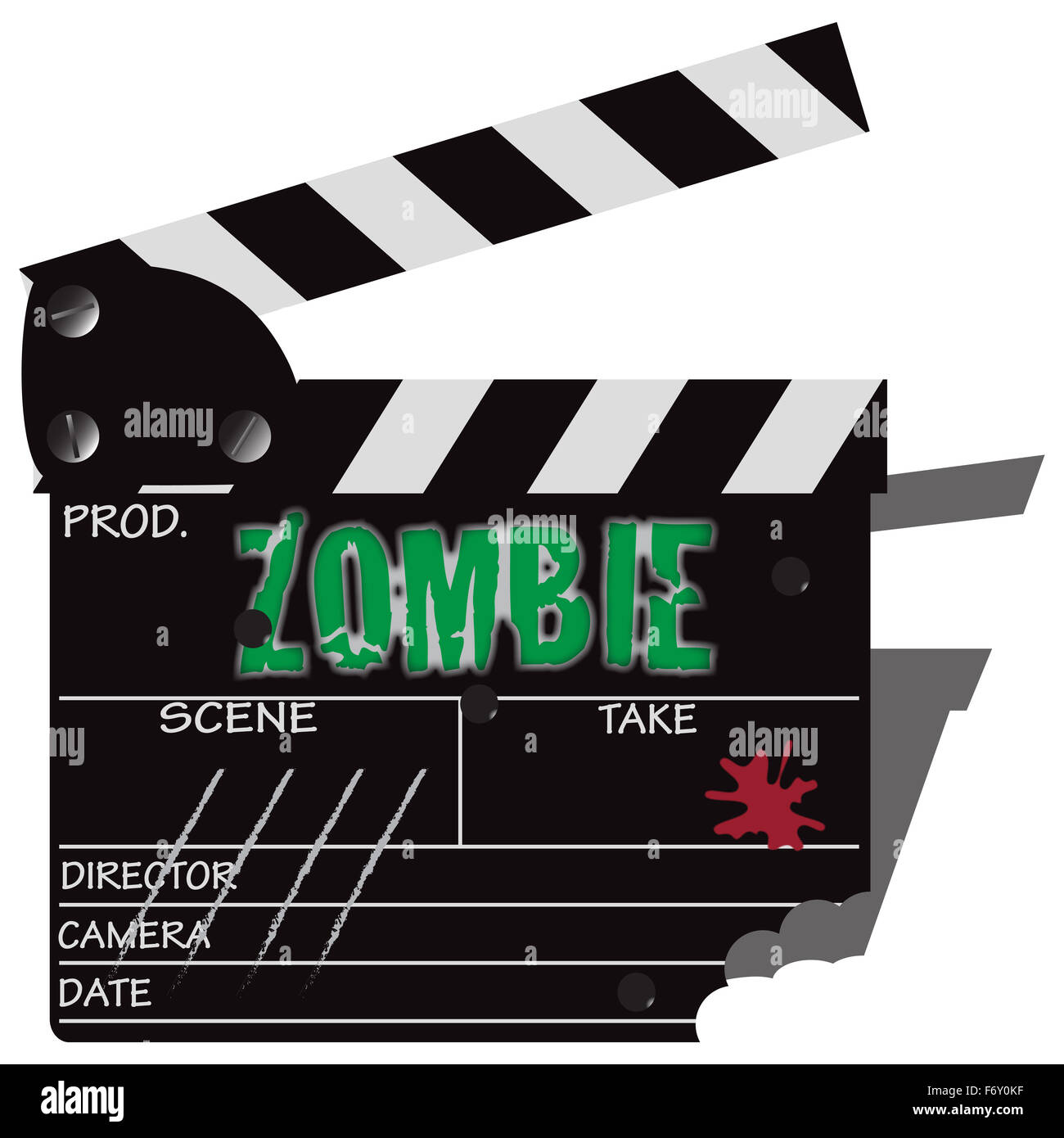 A director's 'zombie' clapper board isolated on a white background Stock Photo