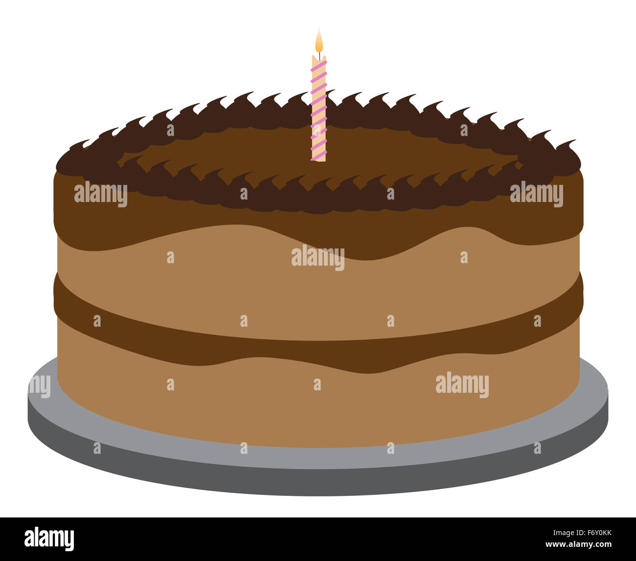 A Birthday cake with one candle isolated on a white background Stock ...