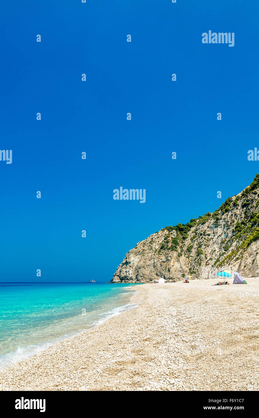 Egremni beach, Lefkada island, Greece. Large and long beach with turquoise water on the island of Lefkada in Greece Stock Photo