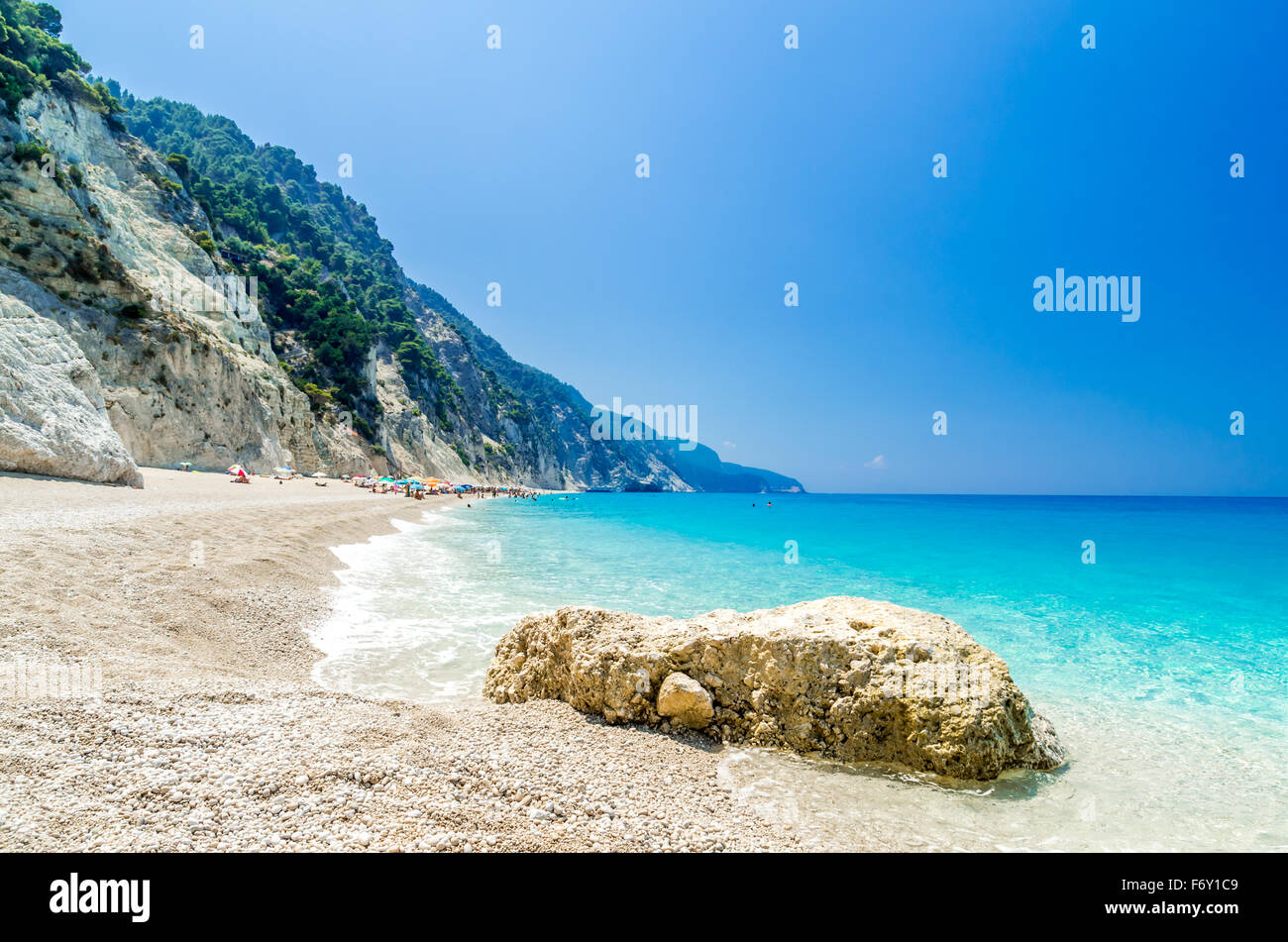 Egremni beach, Lefkada island, Greece. Large and long beach with turquoise water on the island of Lefkada in Greece Stock Photo