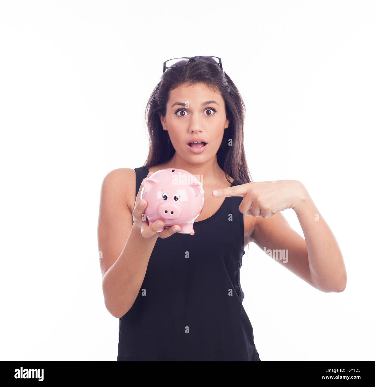 Young woman hold a piggy bank Stock Photo - Alamy