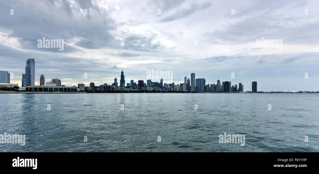 View of the Chicago Skyline over Lake Michigan Stock Photo - Alamy
