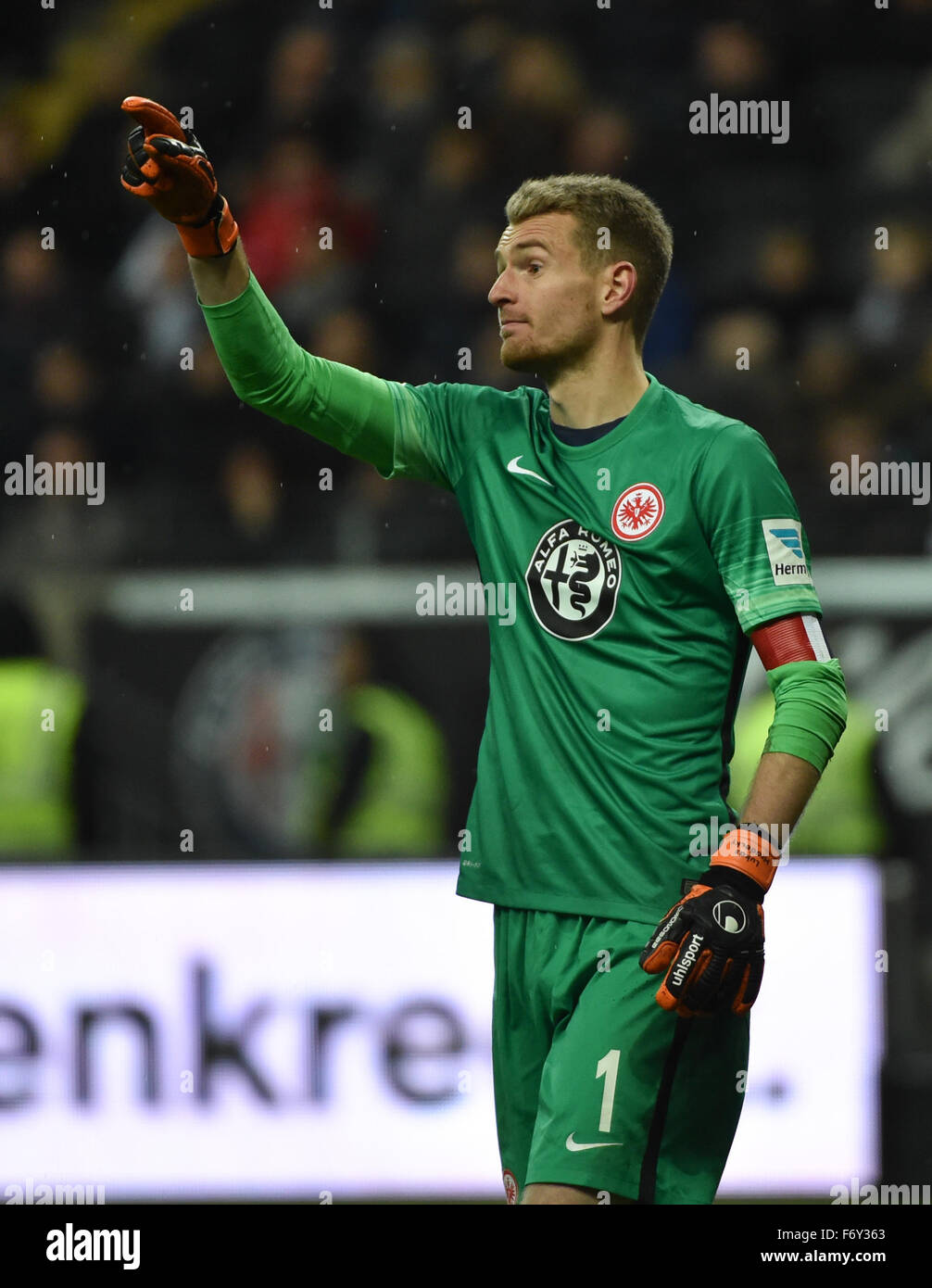 Frankfurt, Germany. 21st Nov, 2015. Frankfurt goalkeeper Lukas Hradecky ...