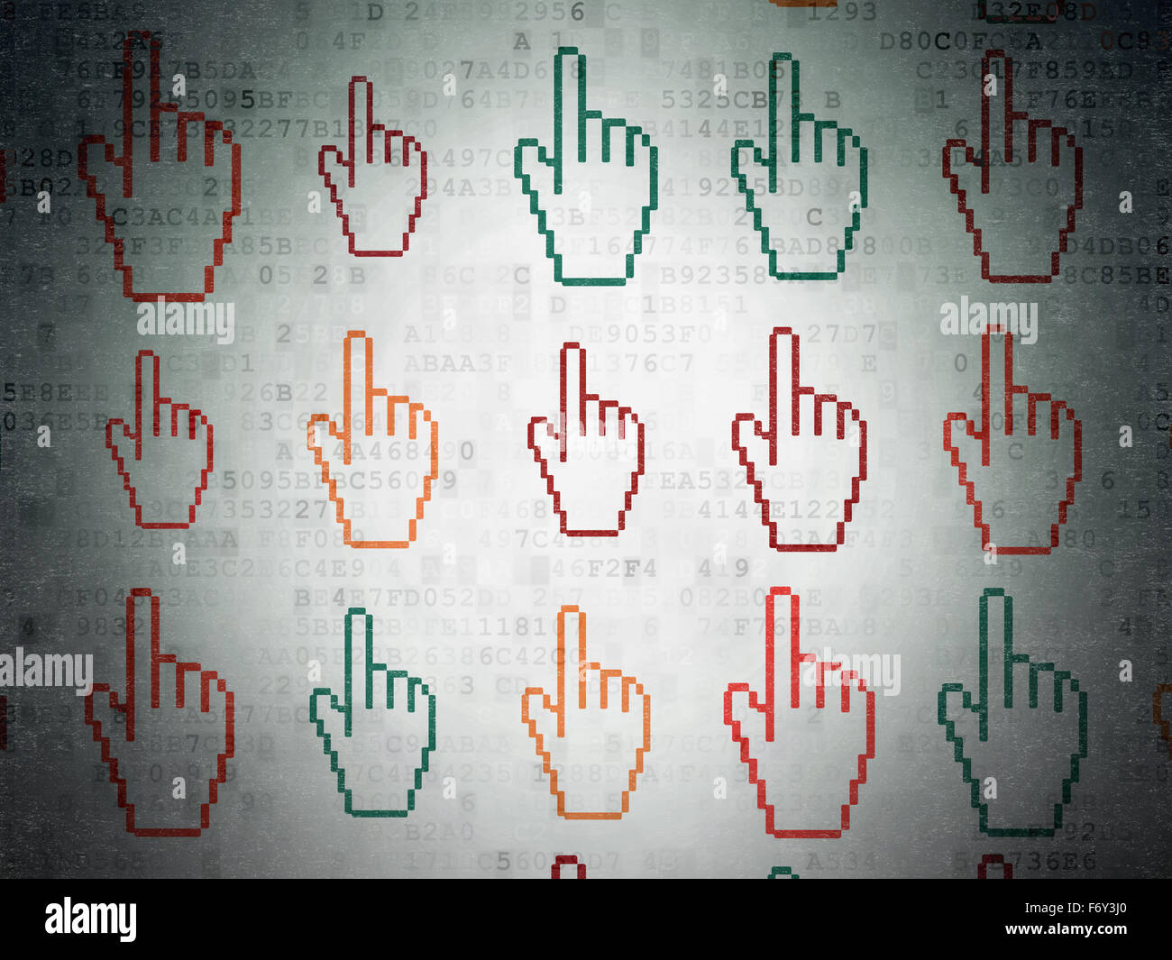 Social network concept: Mouse Cursor icons on Digital Paper background ...
