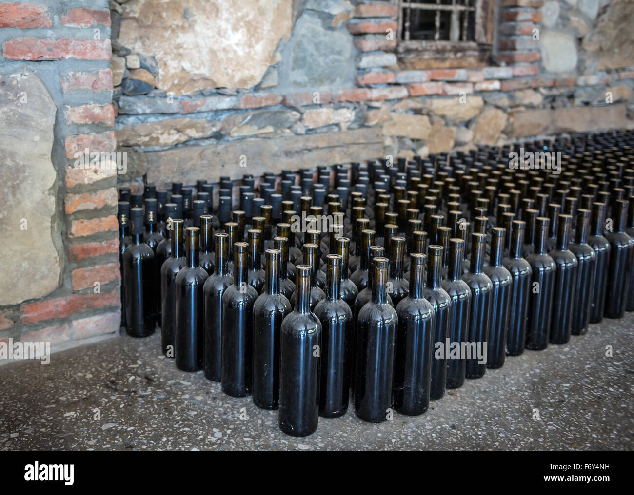 wine bottles in wine cellar of Kvevri Wine Museum in Twins Wine Cellar Wine Company, Napareuli village, Georgia Stock Photo