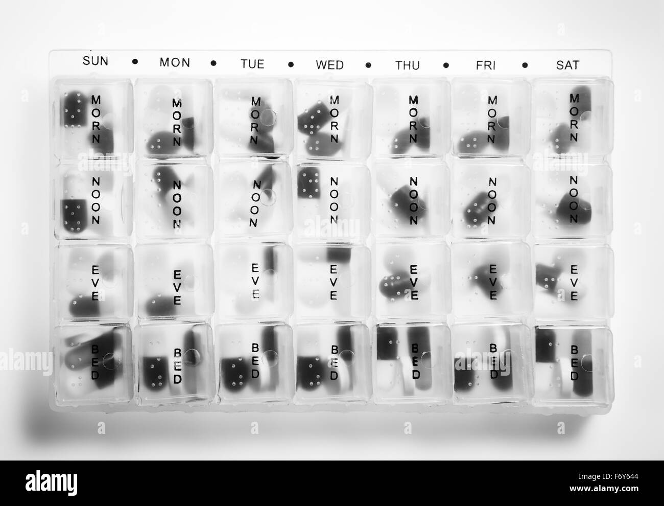 full pill container box showing days of the week and times so you know what pills to take and