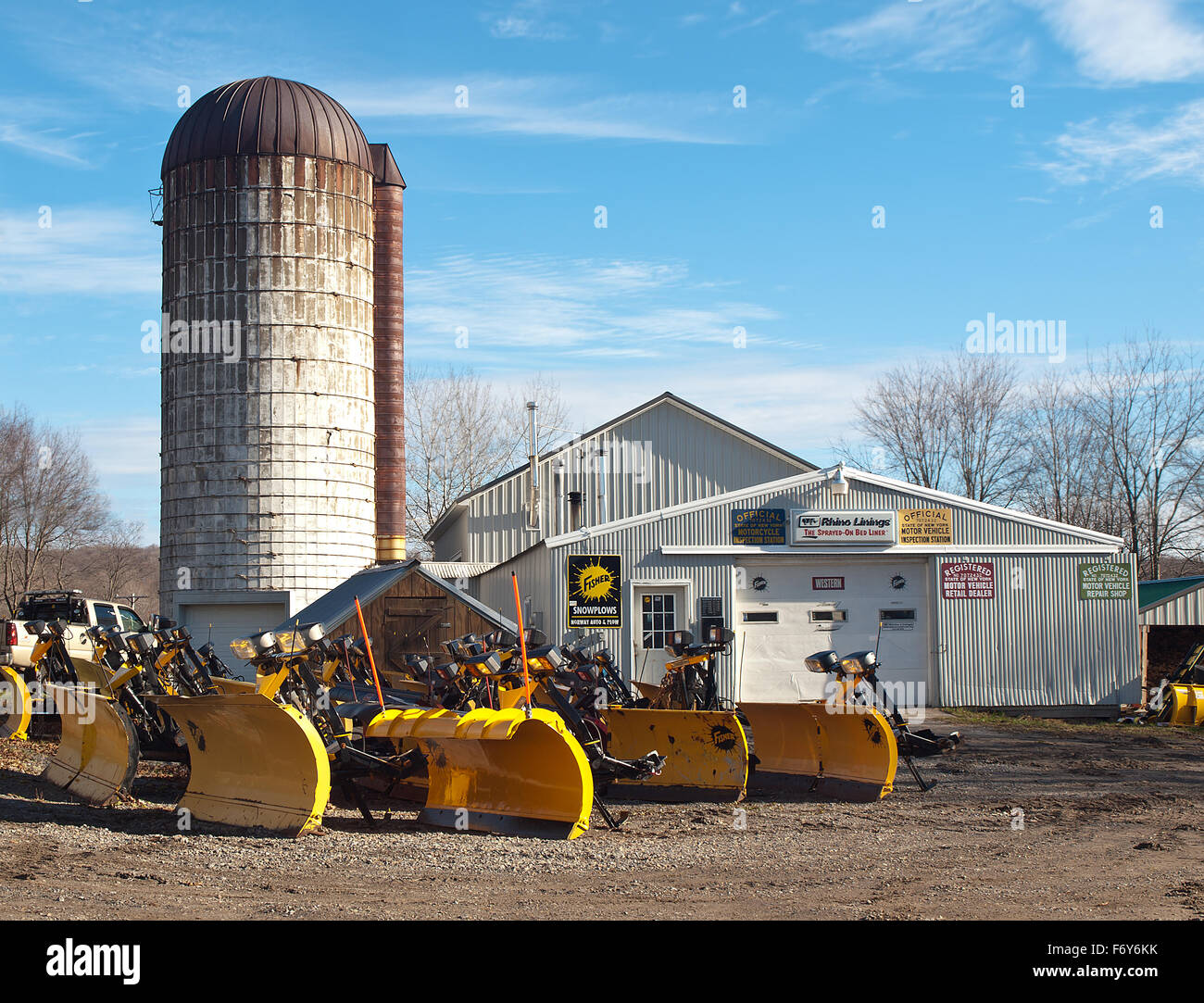 snow plow dealership and repair shop Stock Photo Alamy