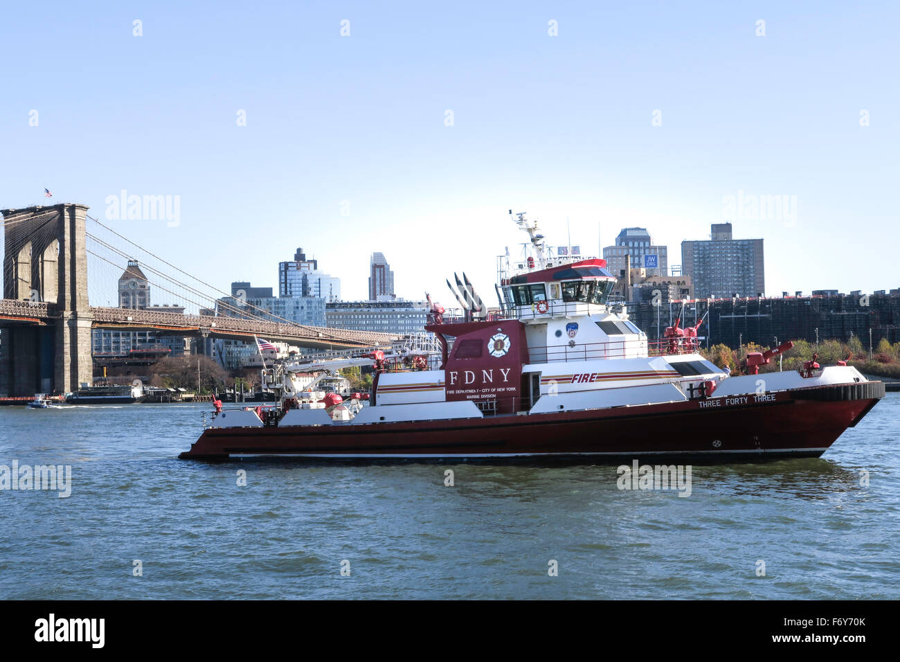 FDNY Boat on the East River, NYC, USA Stock Photo