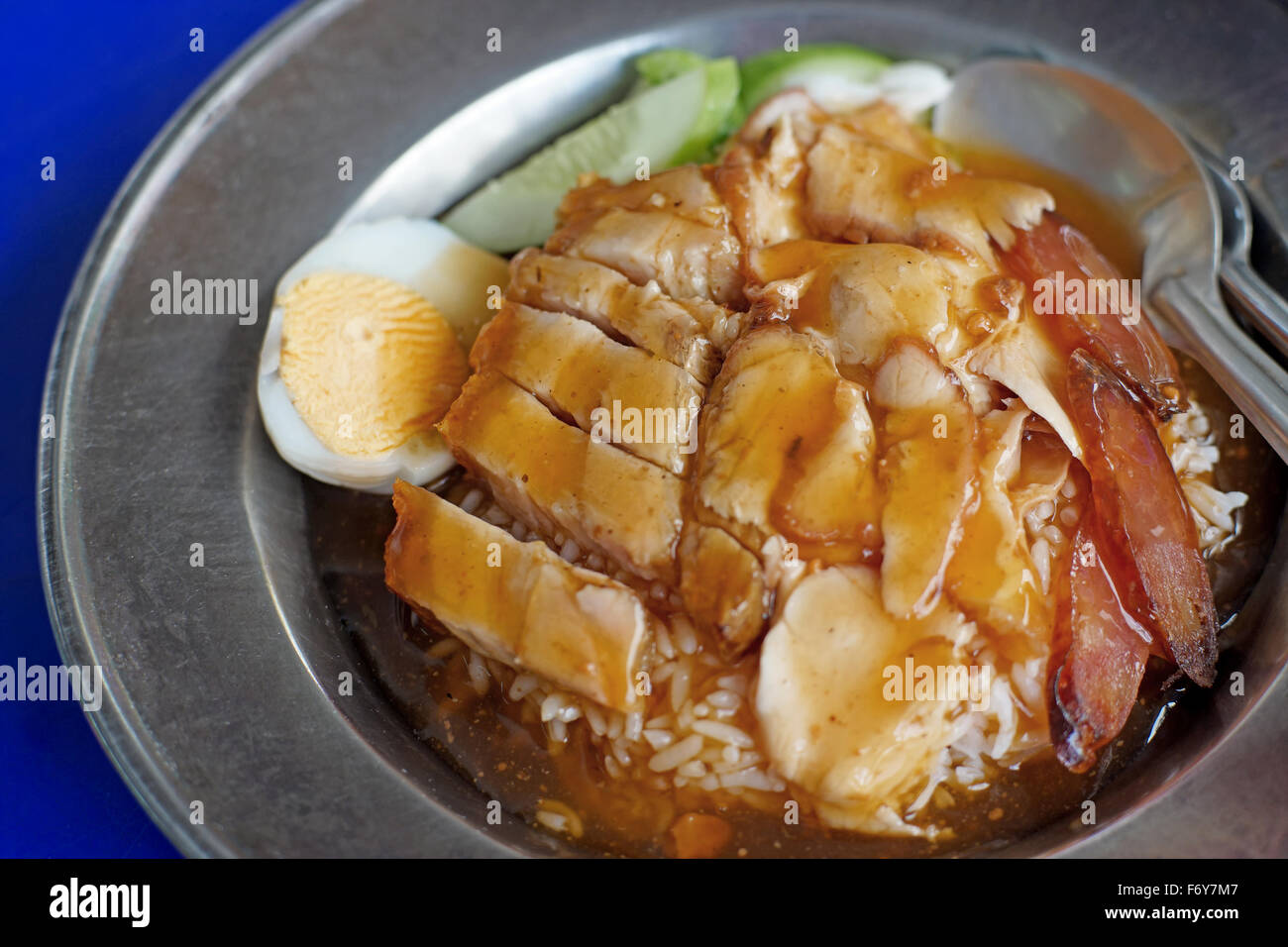 delicious barbecued red pork in sauce with rice Stock Photo