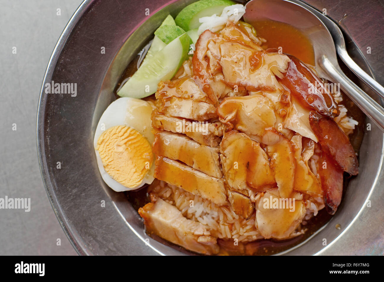 delicious barbecued red pork in sauce with rice Stock Photo