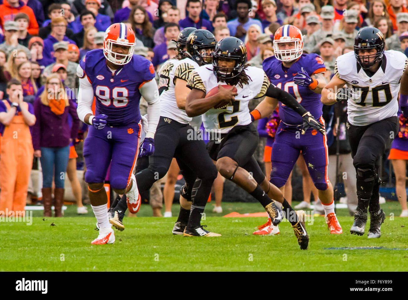 Wake Forest Demon Deacons quarterback Kendall Hinton (2) during the NCAA Football game between Wake Forest and Clemson at Memorial Stadium in Clemson, SC. David Grooms/CSM Stock Photo