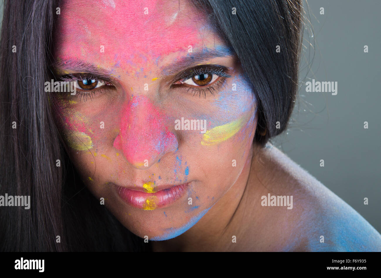 Closeup portrait of latin girl with painted face Stock Photo