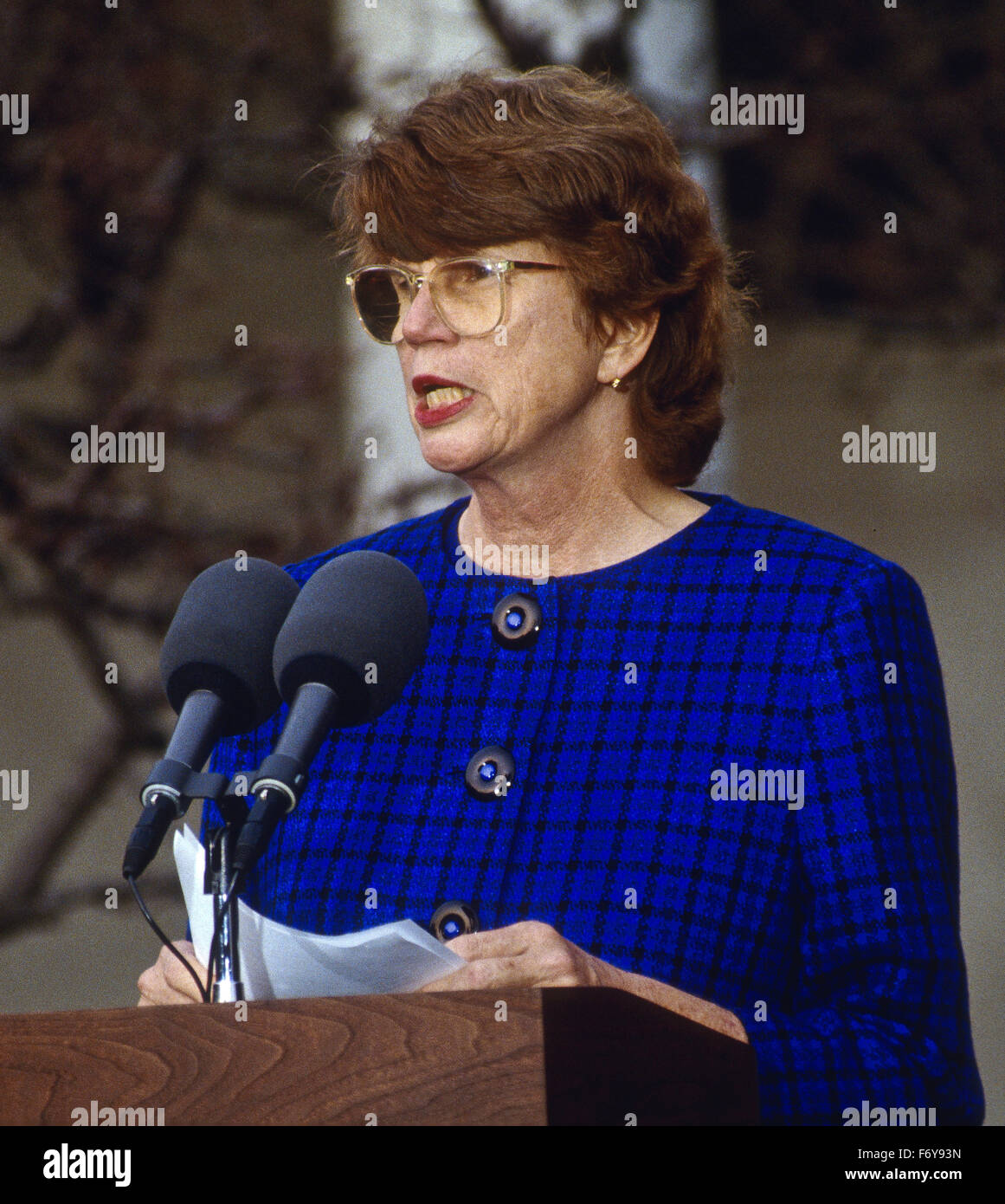 Washington, DC.  2-11-1993 Attorney General designate Janet Reno in the Rose Garden. Credit: Mark Reinstein Stock Photo