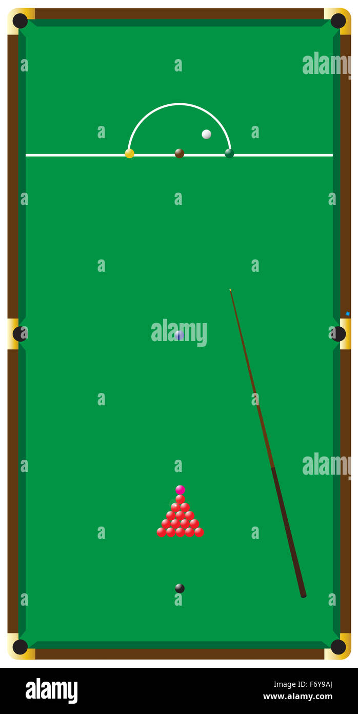 A snooker table with a cue and balls and chalk isolted on a white