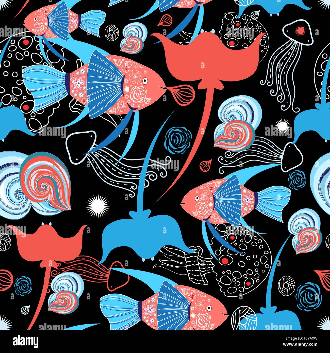pattern with stingray and fish Stock Vector
