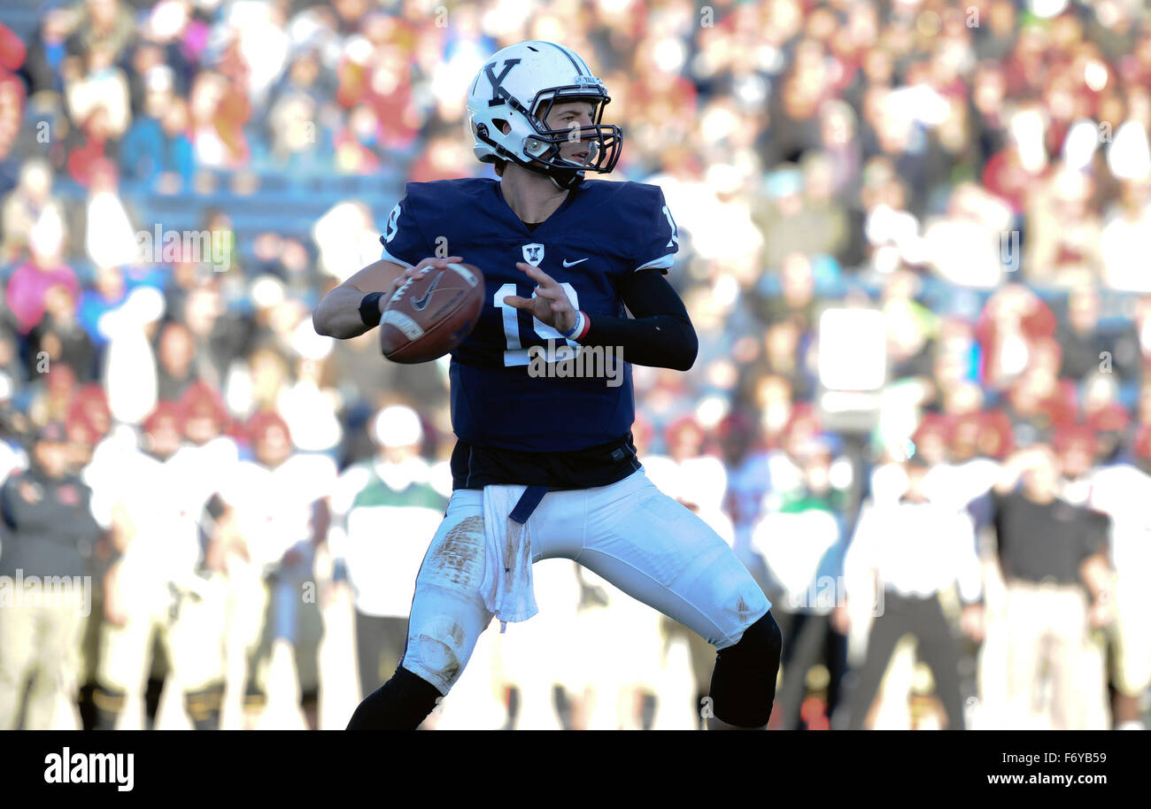 New Haven, Connecticut, USA. 21st Nov, 2015. Morgan Roberts (19) of the Yale Bulldogs in action during a game against the Harvard Crimson at the Yale Bowl in New Haven, Connecticut.(Gregory Vasil/Cal Sport Media) Credit:  csm/Alamy Live News Stock Photo