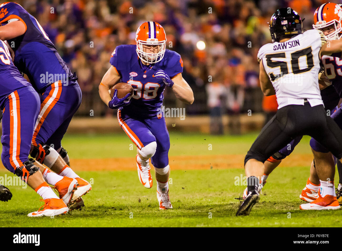 Clemson, SC, USA. 21st Nov, 2015. Clemson Tigers wide receiver Sean Mac Lain (88) during the NCAA Football game between Wake Forest and Clemson at Memorial Stadium in Clemson, SC. David Grooms/CSM Stock Photo