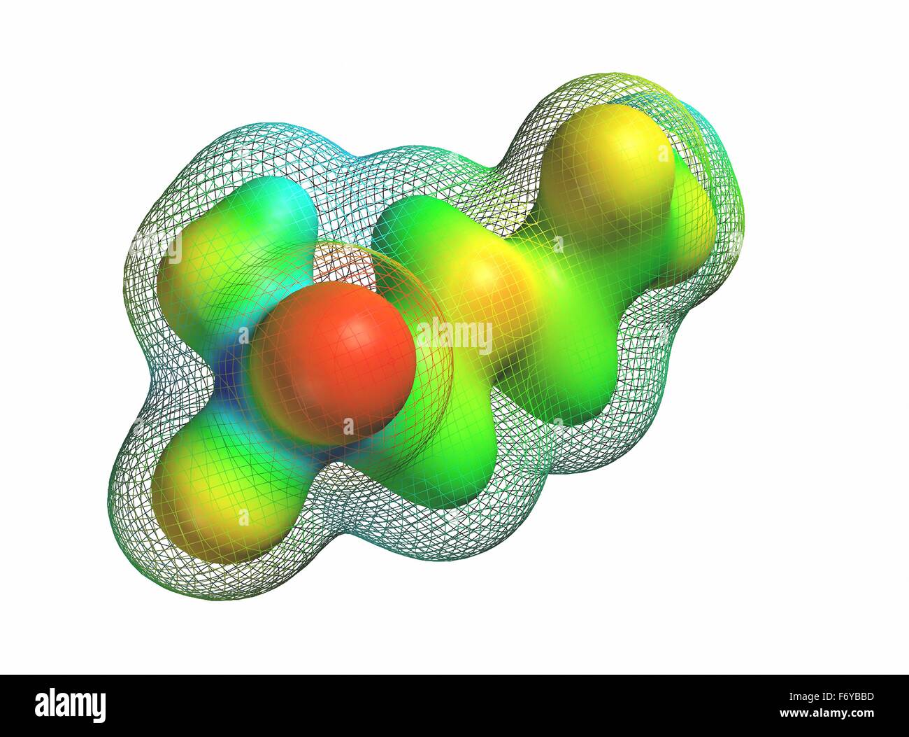 Glyphosate, molecular model. Broad-spectrum-herbicide used to kill weeds. The molecule is shown as the molecule's electrostatic potential map. Stock Photo