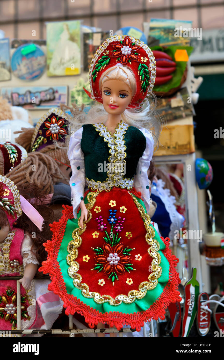 Dolls in Hungarian costumes on sale in Budapest, Hungary. Stock Photo