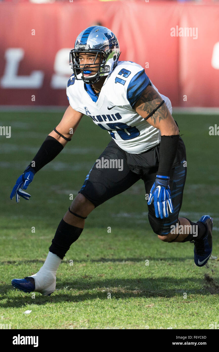 Philadelphia, Pennsylvania, USA. 21st Nov, 2015. Memphis Tigers defensive end DeMarco Montgomery (13) in action during the NCAA football game between the Memphis Tigers and the Temple Owls at Lincoln Financial Field in Philadelphia, Pennsylvania. The Temple Owls won 31-12. Christopher Szagola/CSM/Alamy Live News Stock Photo