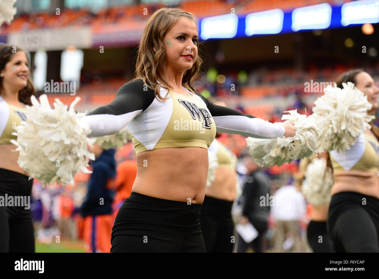 A Wake Forest Cheerleader During The Ncaa College Football Game Between