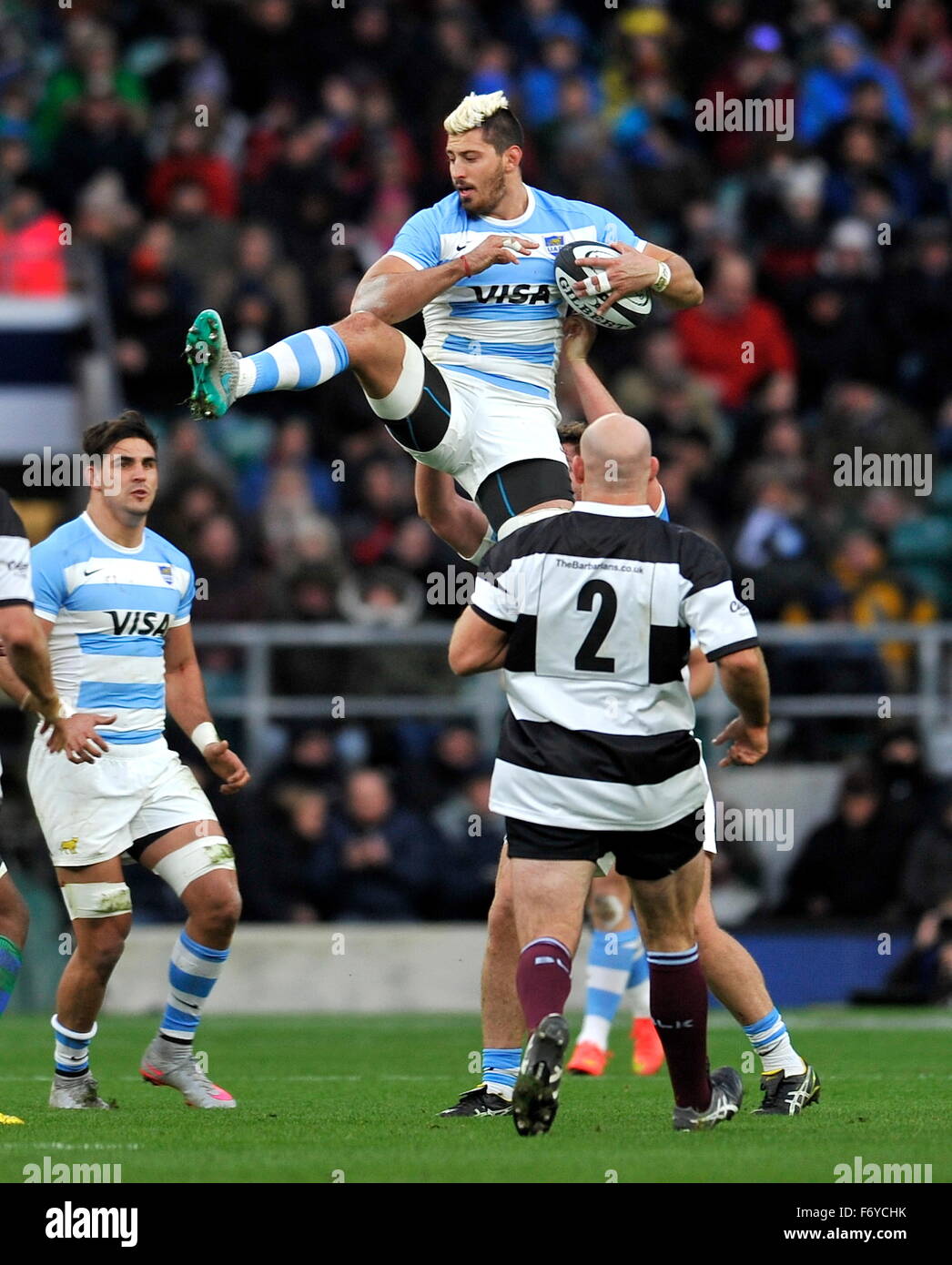 Argentina's Javier Ortega Desio poses for a selfie with fans after their  54-9 win in the Rugby World Cup Pool C match between Argentina and Georgia  at Kingsholm, Gloucester, England, Friday, Sept.