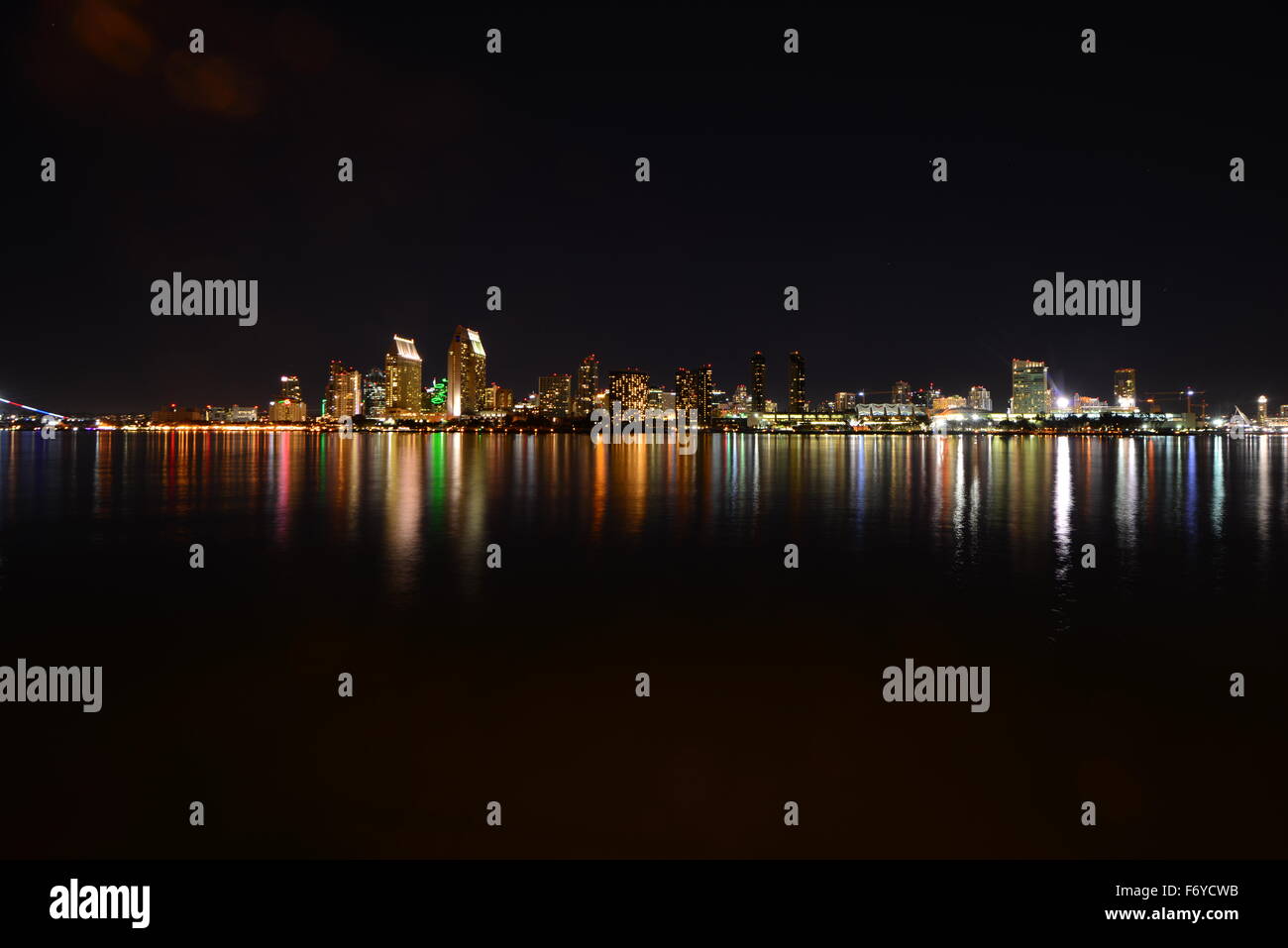 The San Diego skyline on a clear winters night. Stock Photo