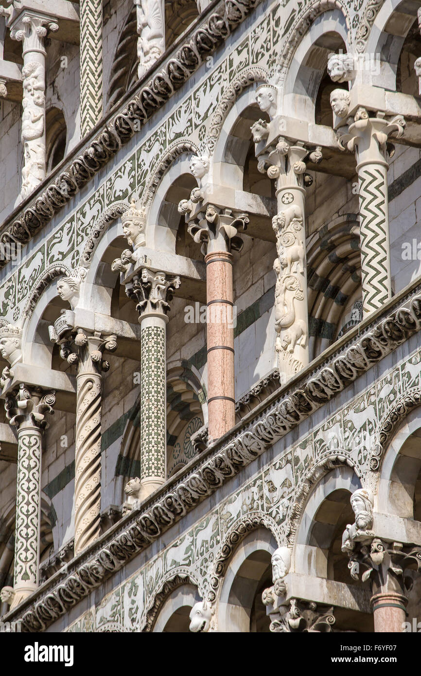 Detail exterior view of Lucca Cathedral (Duomo di Lucca, Cattedrale di San Martino) is a Roman Catholic cathedral Stock Photo