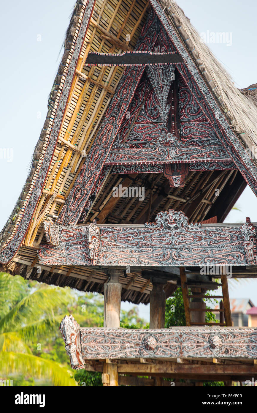 Batak house on the Samosir island near lake Toba, Indonesia, North Sumatra Stock Photo