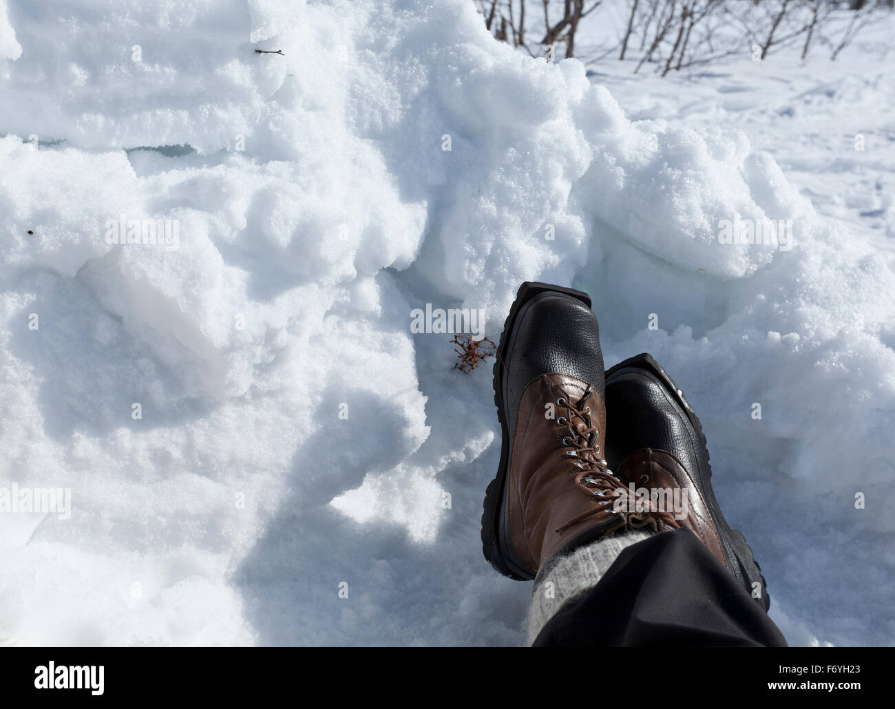 A pair of warm boots in the snow. Efficient for keeping the feet warm