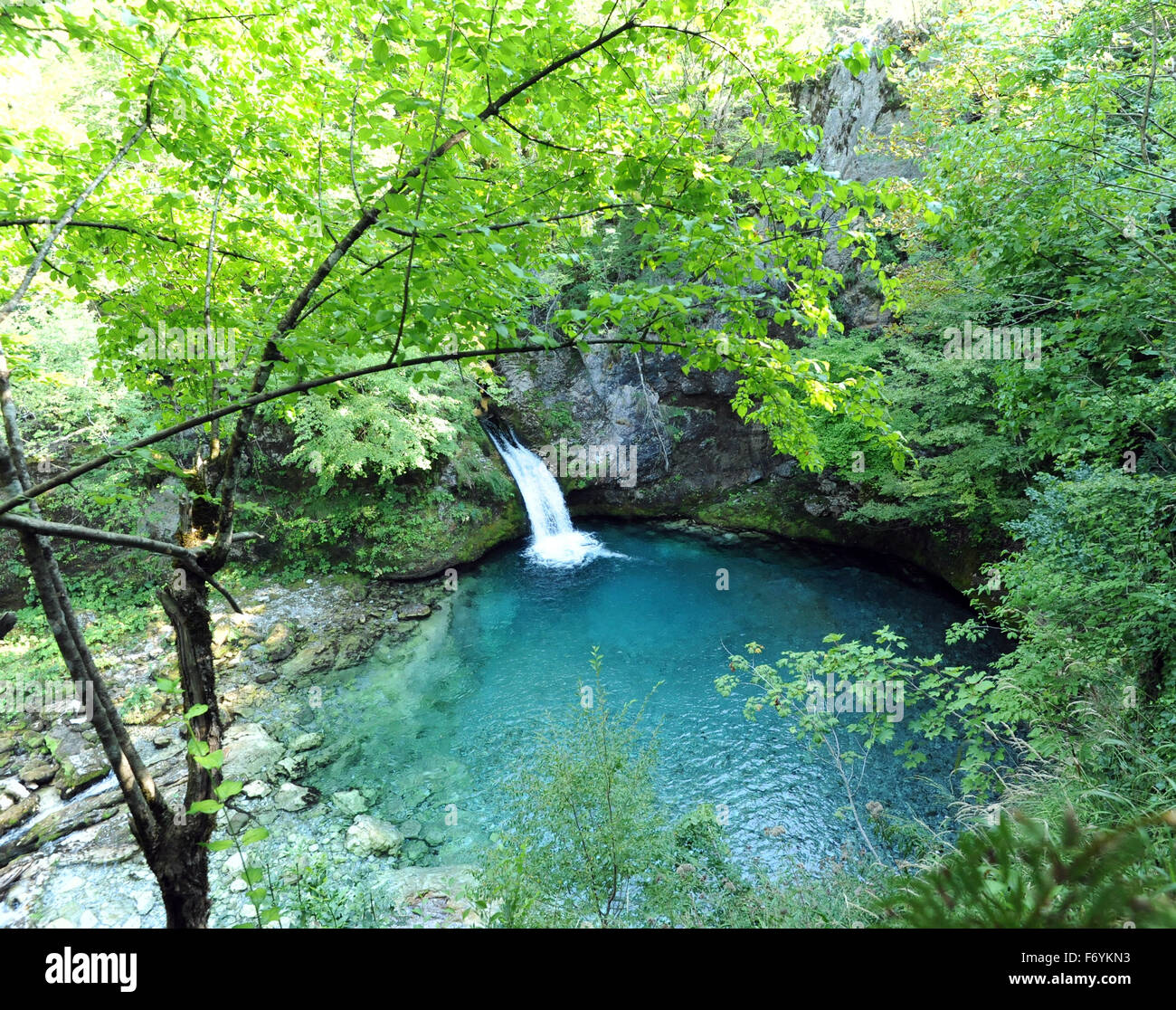 The Blue Eye of Kapre, Syri i Kalter i Kaprese, a blue river pool. Theth, Thethi, Albania Stock