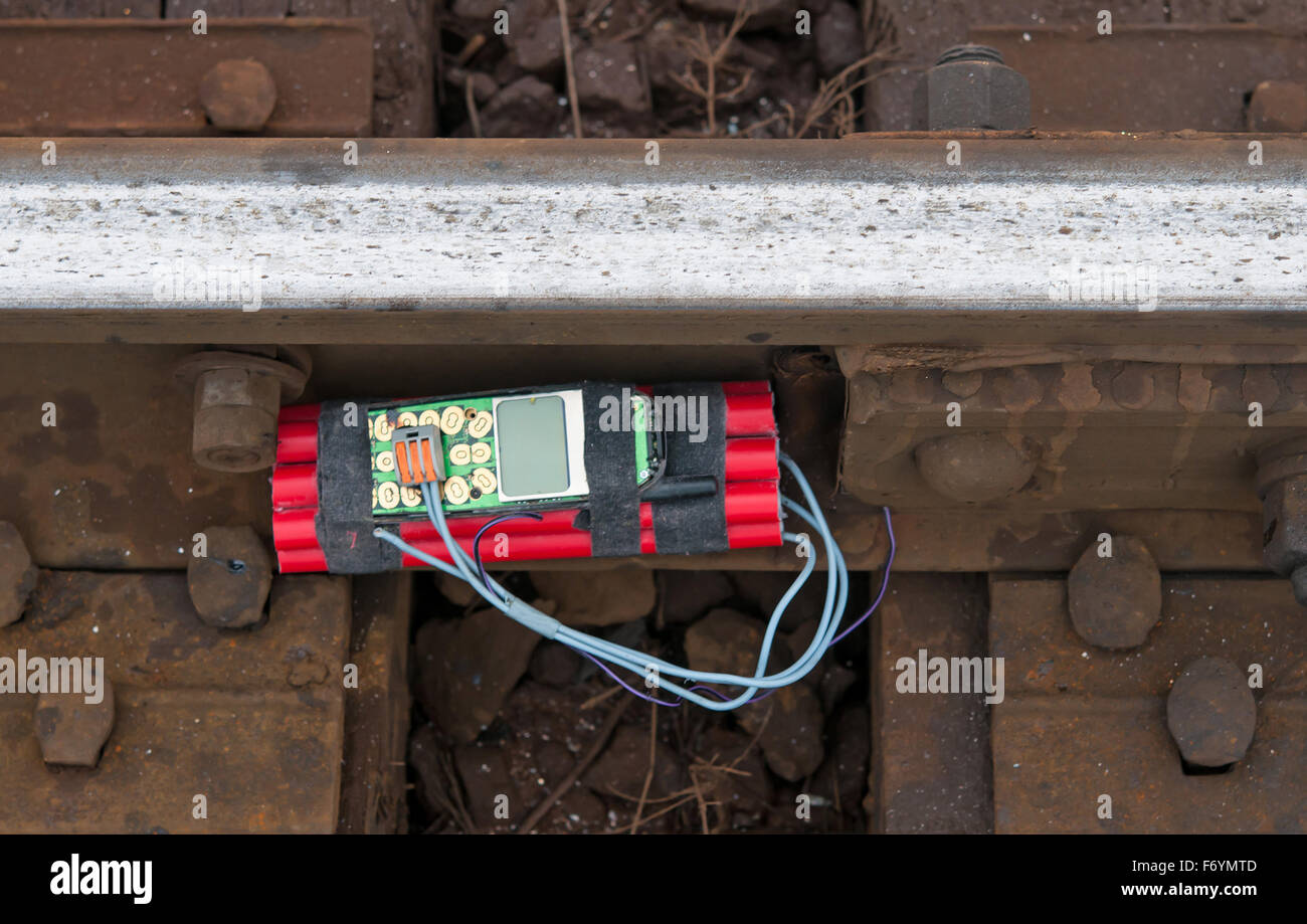 a bomb on the railway. Close up Stock Photo - Alamy