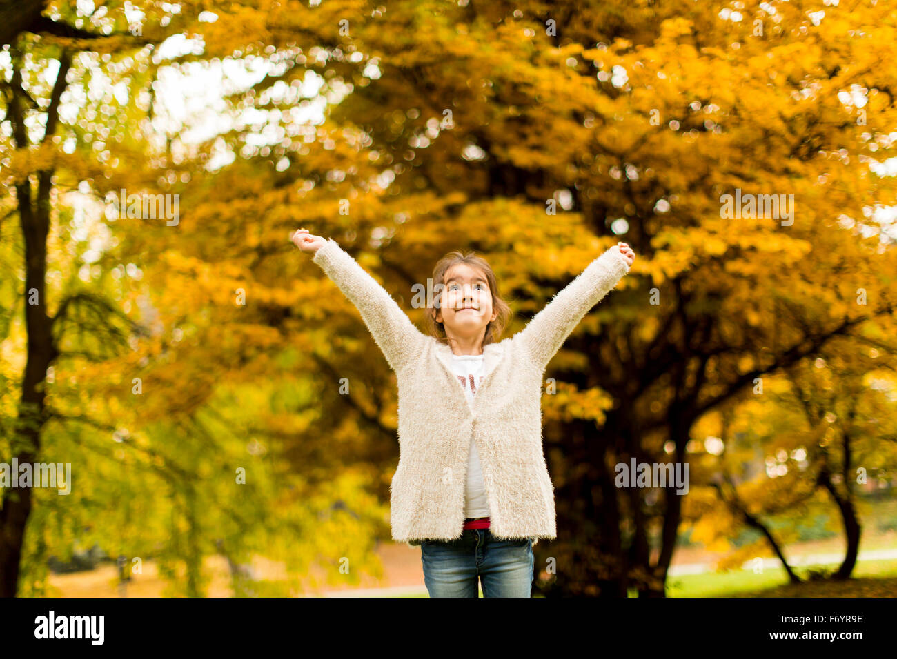 Little girl in the autumn park Stock Photo - Alamy