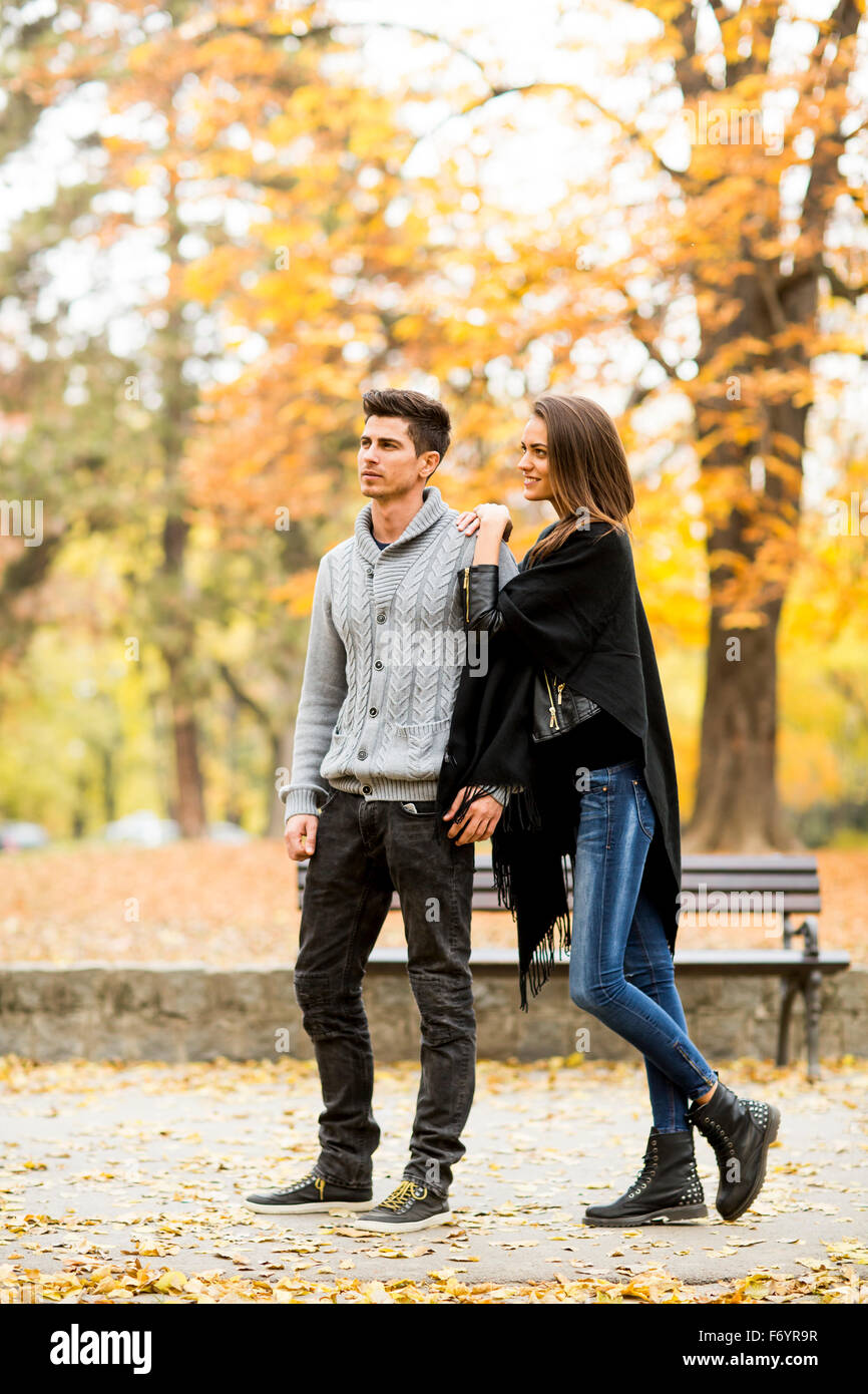 Loving couple in the autumn park Stock Photo - Alamy