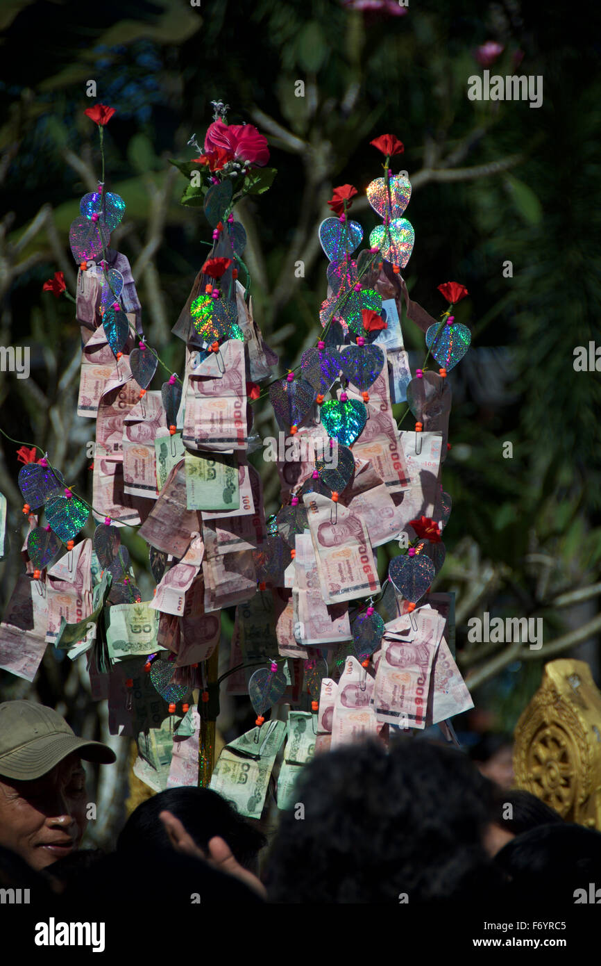 Money tree, Thailand, offer, temple, monk Stock Photo