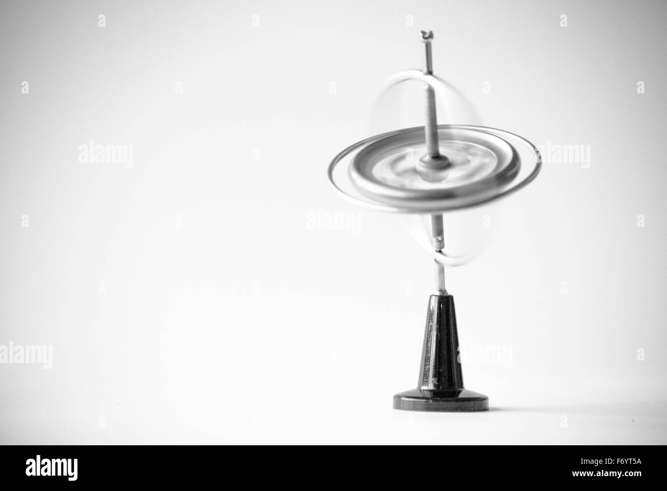 Gyroscope composed of a free rotating wheel and a spinning axis, uses