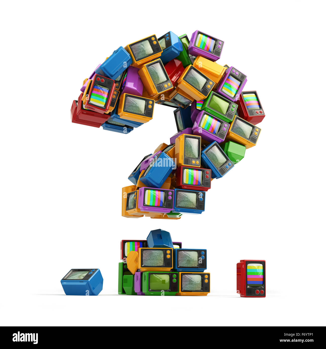 TV broadcasting concept. Question sign from vintage tv with no signal