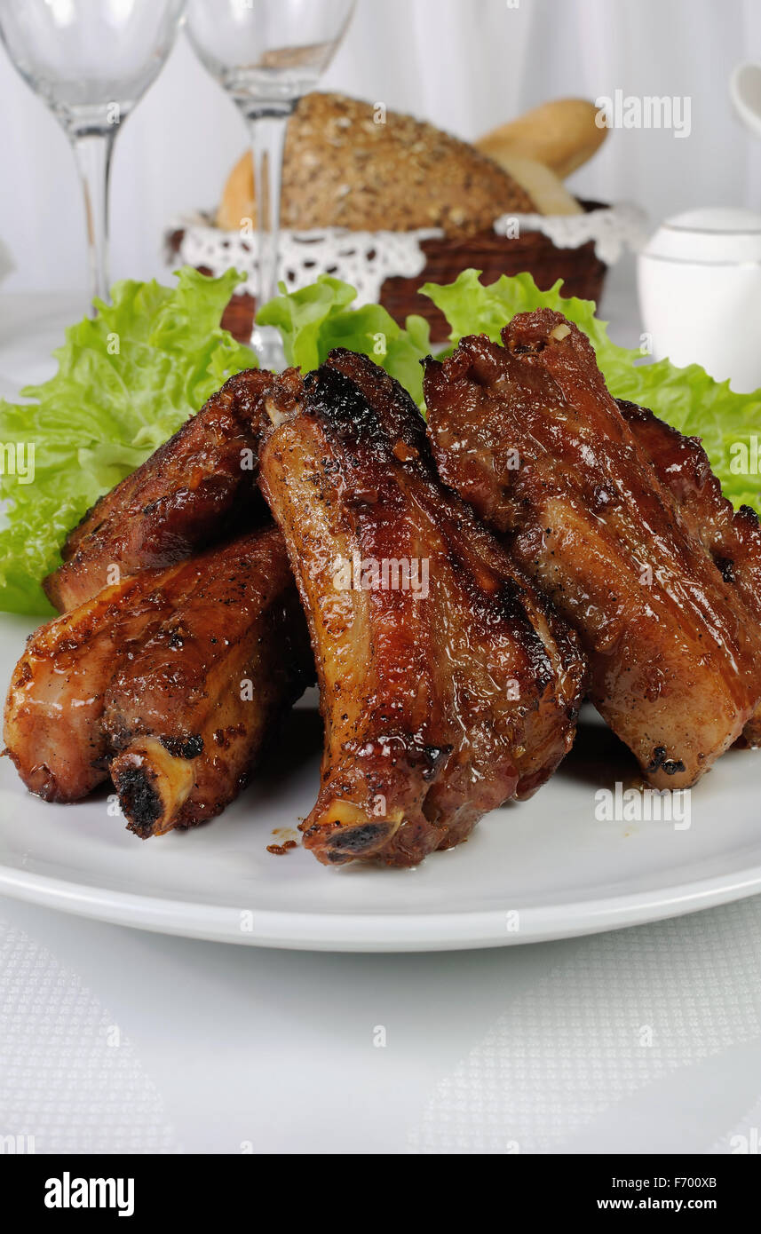 Pork ribs in honey and soy sauce with garlic Stock Photo Alamy