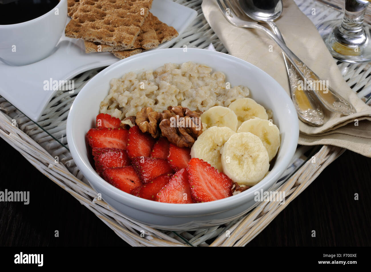 Oatmeal with fruit, coffee and orange juice Stock Photo: 90355174 ...