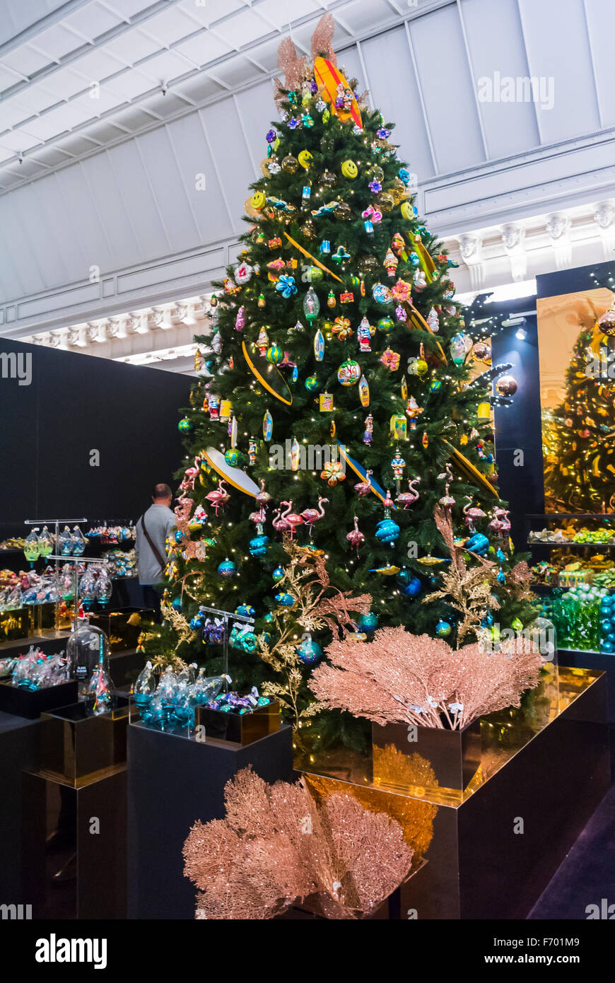 Paris France Christmas Trees On Display Shopping For Decorations 