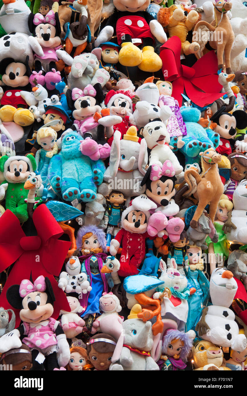 Disney characters soft toys that make up the 2015 Disney Christmas Tree at St Pancras International Station Stock Photo