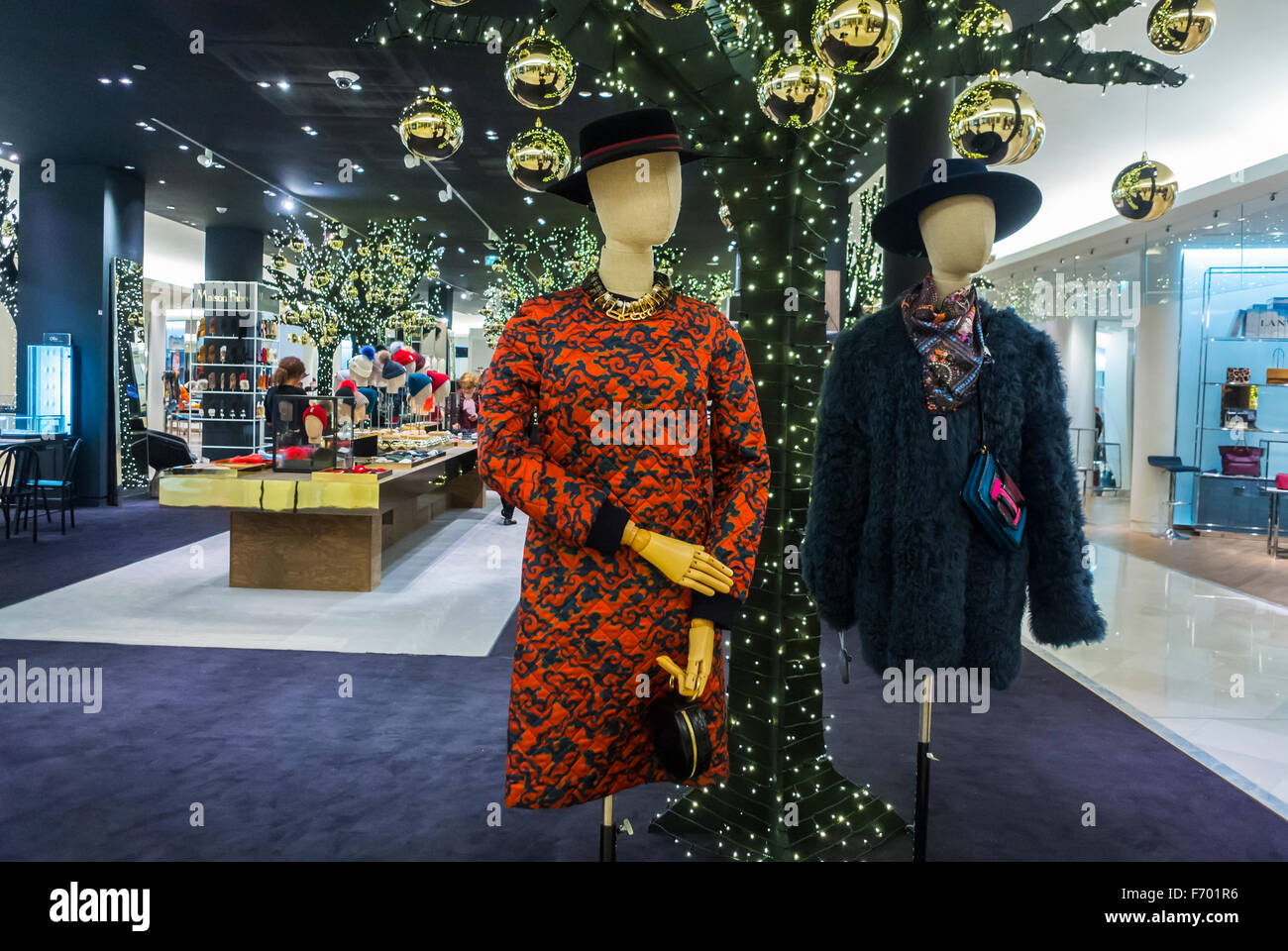 Paris, France, Christmas Deco, Luxury Clothing DIsplay Shopping , French Department Stores, "Le Bon Marché" fashion center interior Stock Photo