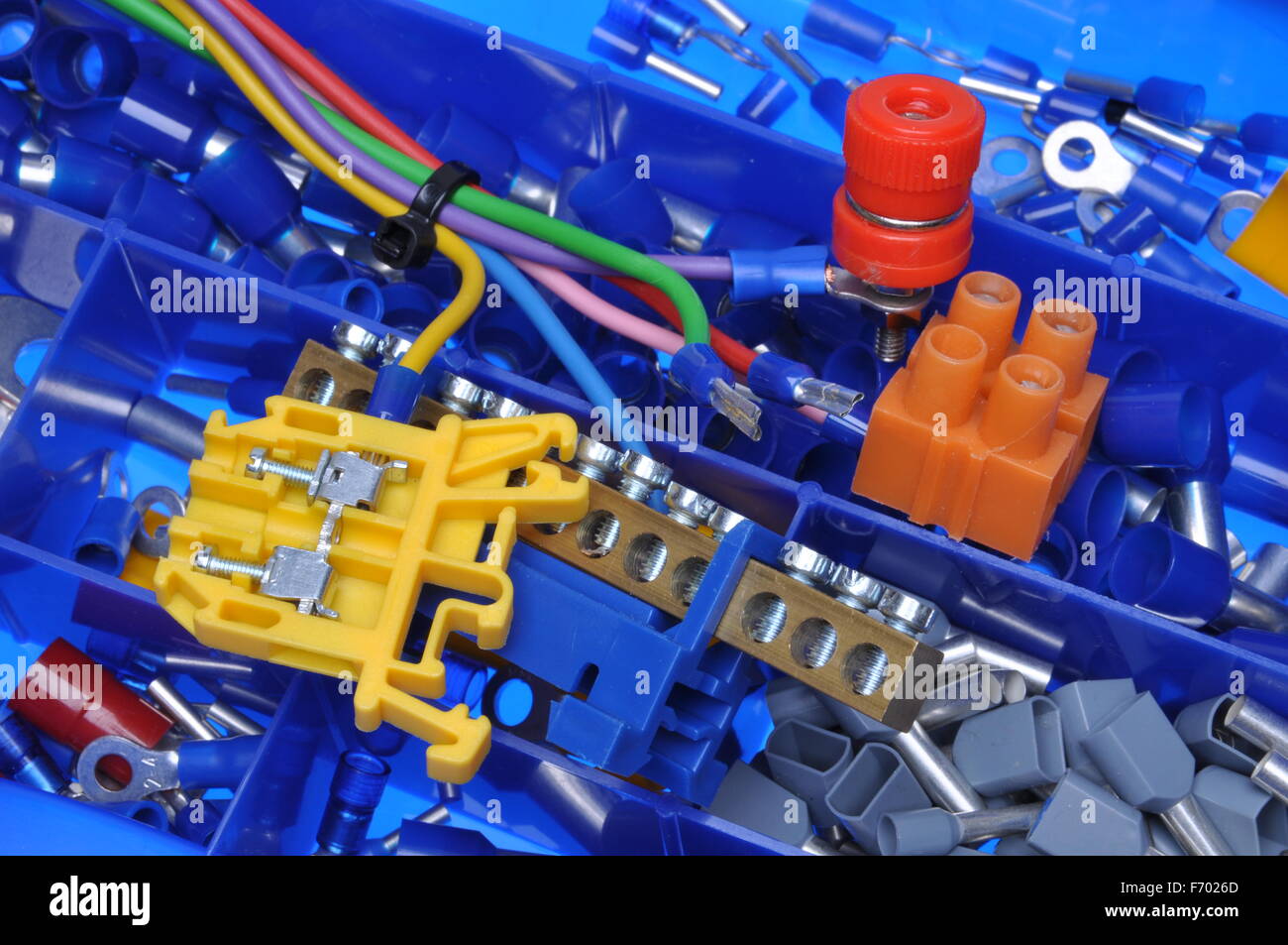 Electrical component kit used in electrical installations Stock Photo