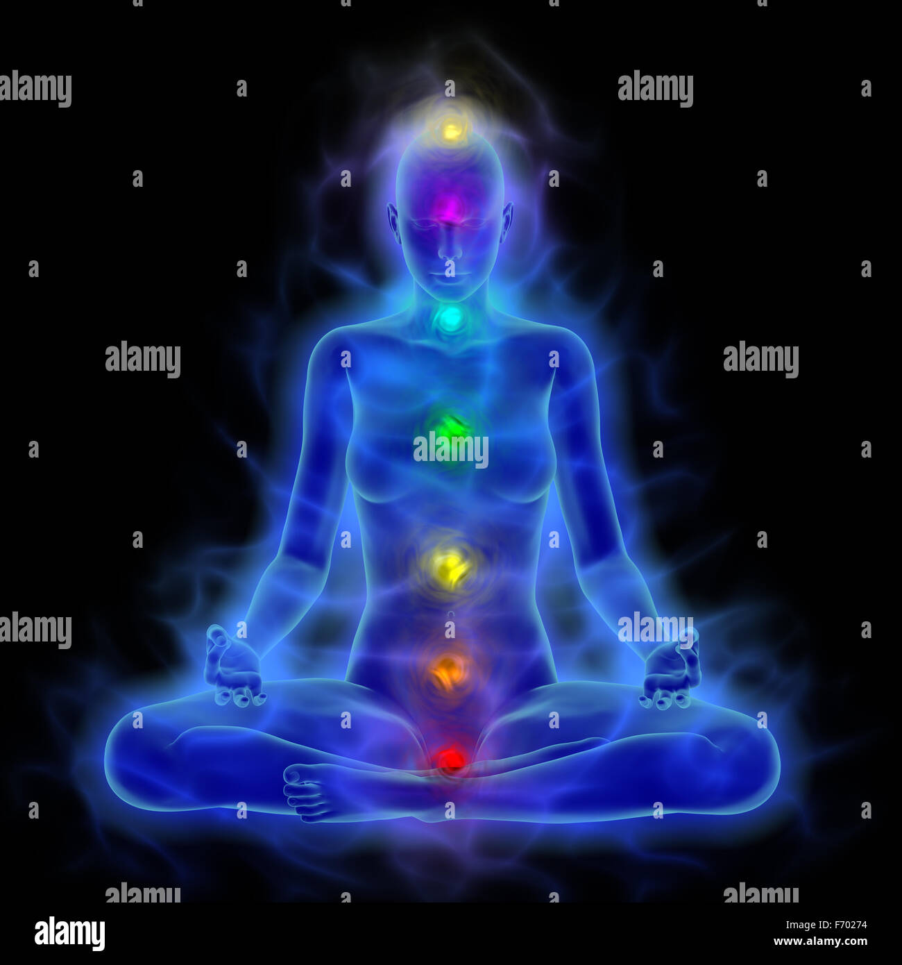 Human energy body, aura, chakra in meditation Stock Photo