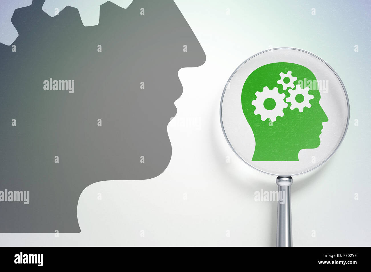 Marketing concept: Head With Gears with optical glass on digital ...