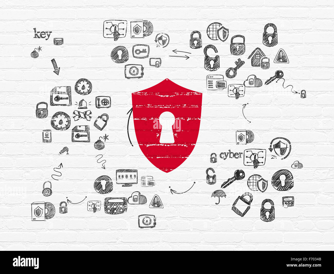 Security concept: Shield With Keyhole on wall background Stock Photo ...