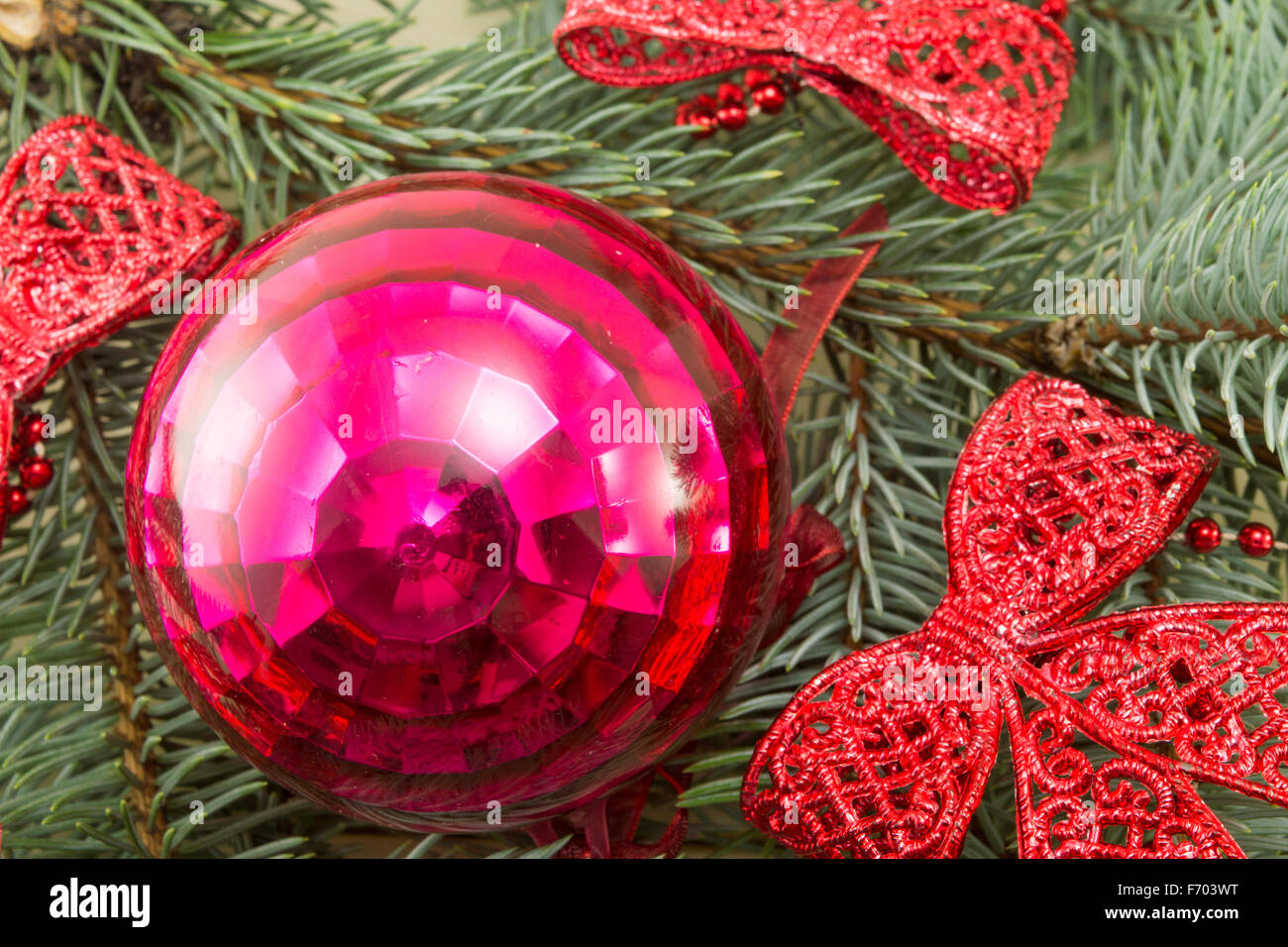 red christmas ball, winter tree decorations, copy paste, postcard and  poster, merry festivals, red blue pink and golden christmas balls on the  tree Stock Photo - Alamy
