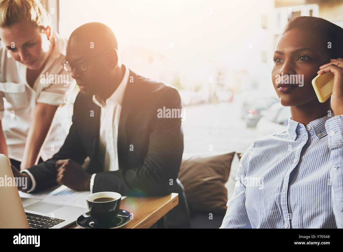 Group of ethnic business people working, young entrepreneurs, multi ethnic. Stock Photo